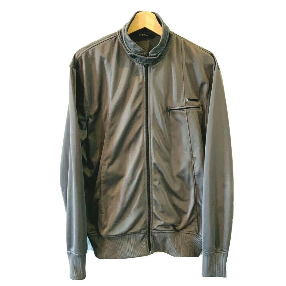 Sean John Fleece Lined‎ Bomber Jacket Full Zip Zipper Pocket Snap Closure M Gray - Picture 2 of 12
